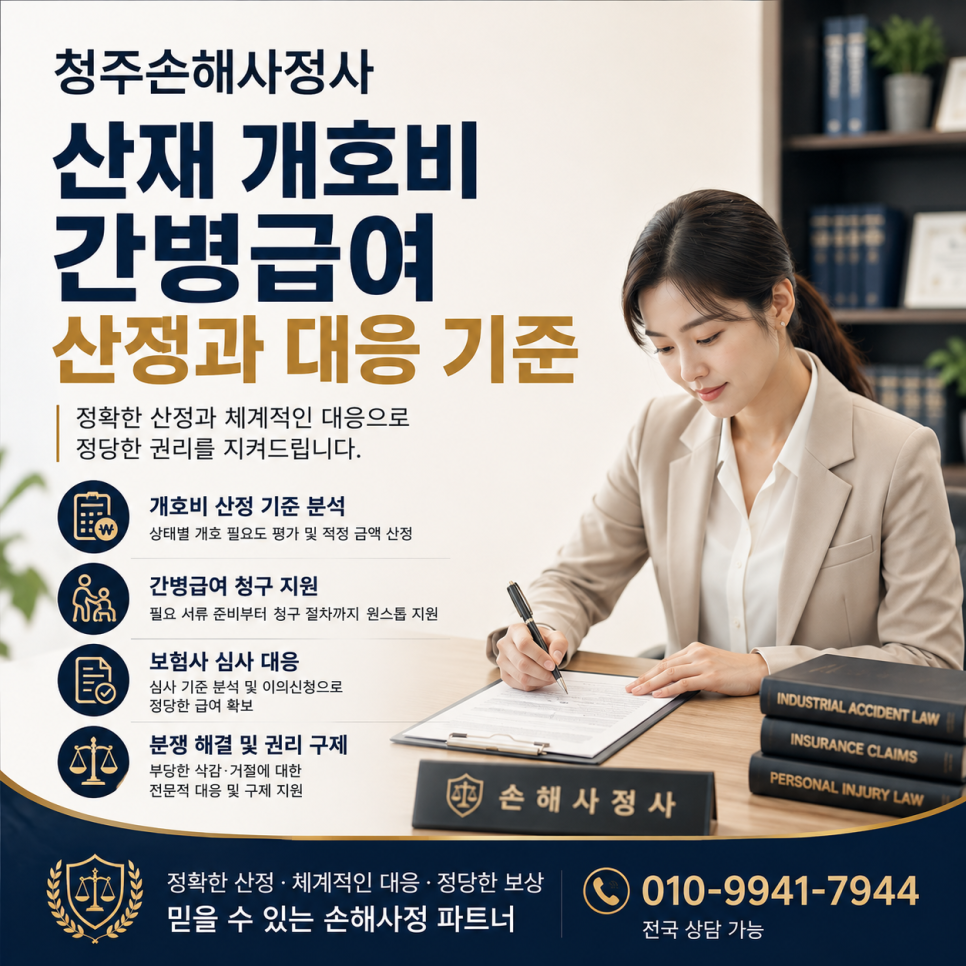 청주손해사정사 산재 개호비 간병급여 산정과 대응 기준