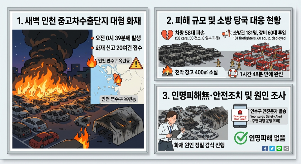 인천 옥련동 중고차수출단지 새벽 화재… 차량 58대 파손·인명피해 없음 : 네이버 블로그