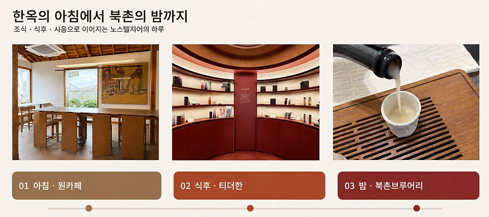 조식으로 연 아침, 차로 정리한 식후, 술로 깨어난 밤.