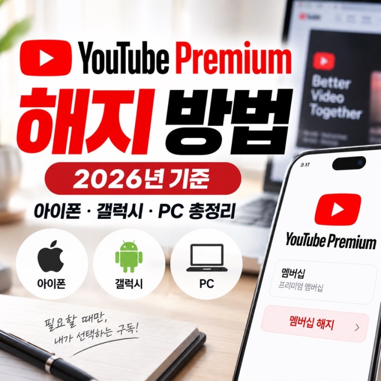 유튜브 프리미엄 해지 방법 (2026년 기준, 아이폰·갤럭시·PC 총정리) 관련 이미지