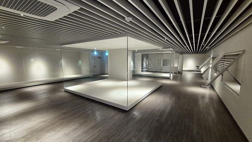A permanent gallery stripped of its exhibits, empty and prepared for building work.
