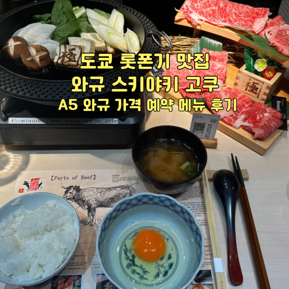 롯폰기 와규 맛집 와규 스키야키 고쿠, A5 와규 1인 스키야키 세트 한상