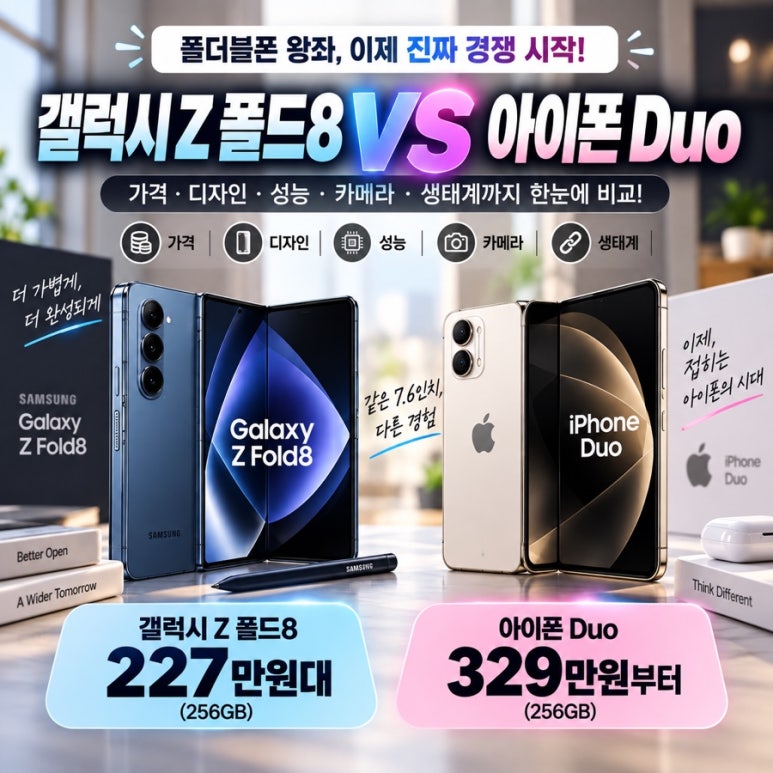 갤럭시 Z 폴드8 vs 아이폰 폴드, 직접 비교해보니… 329만원 아이폰 Duo의 선택은? 관련 이미지
