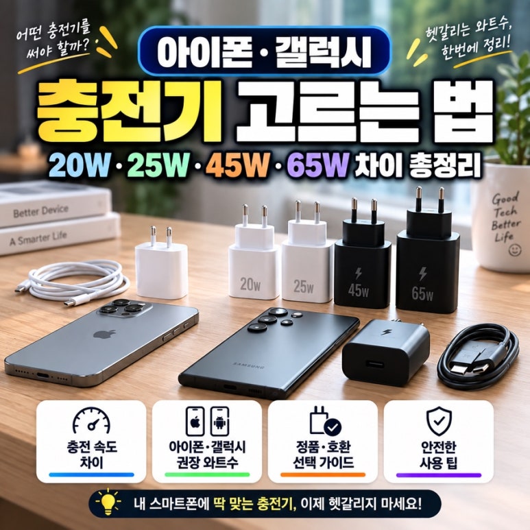아이폰·갤럭시 충전기 고르는 법|20W·25W·45W·65W 차이 총정리 관련 이미지