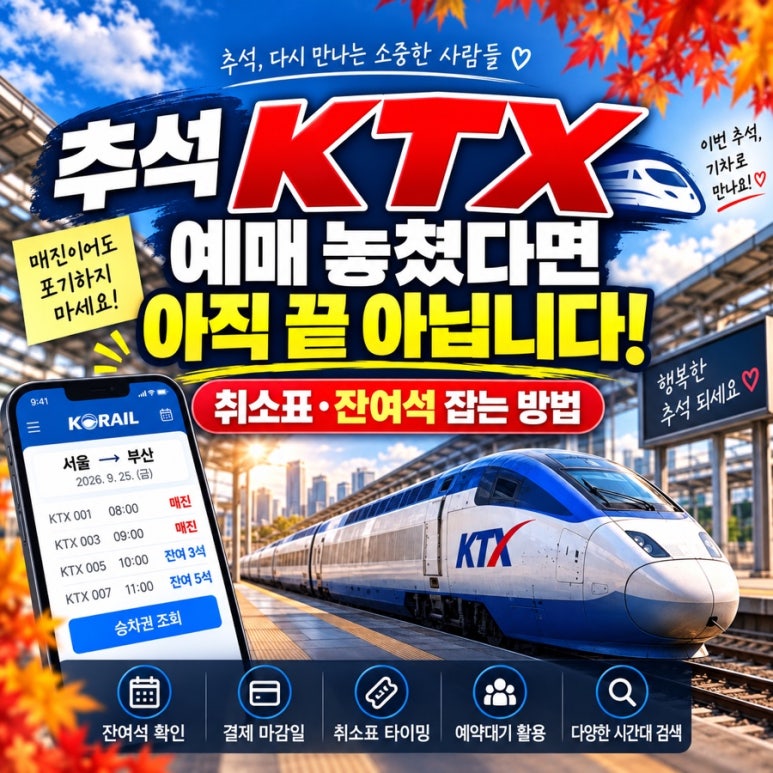 추석 KTX 예매 놓쳤다면 아직 끝 아닙니다|취소표·잔여석 잡는 방법 관련 이미지