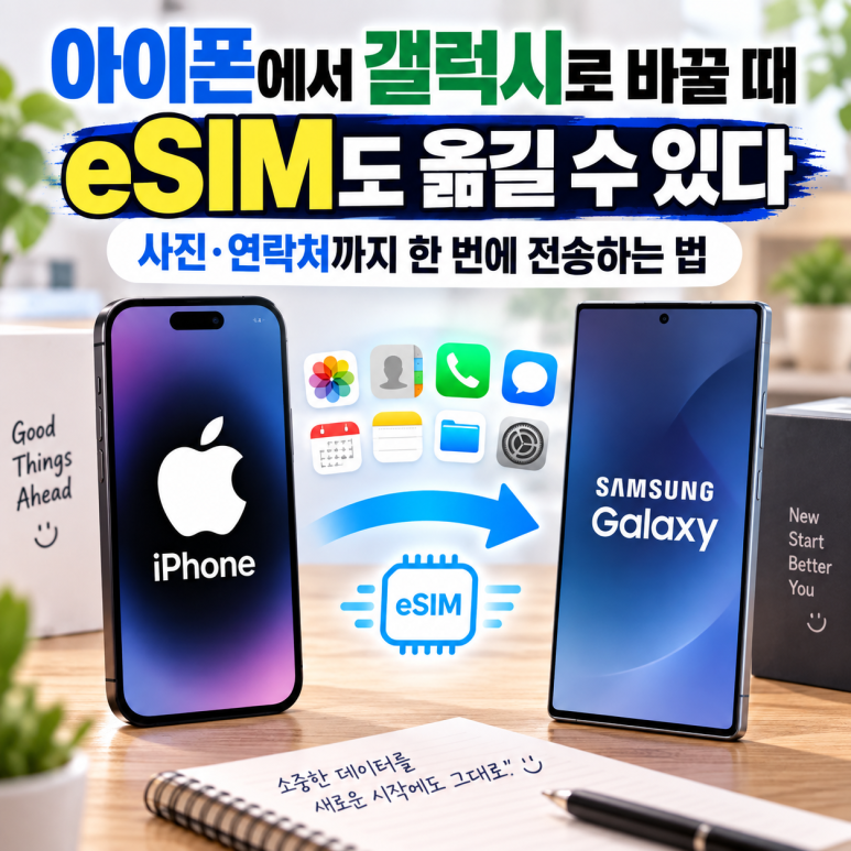 아이폰에서 갤럭시로 바꿀 때 eSIM도 옮길 수 있다|사진·연락처까지 한 번에 전송하는 법 관련 이미지