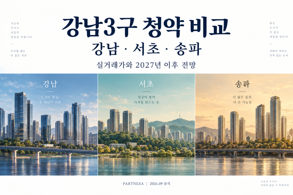 강남3구 청약, 어디가 더 치열할까?|강남·서초·송파 실거래가 비교와 2027년 이후 전망 대문 이미지
