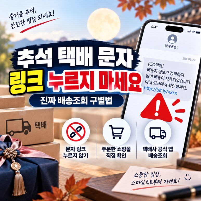 추석 택배 문자 링크 누르지 마세요|진짜 배송조회 구별법 관련 이미지