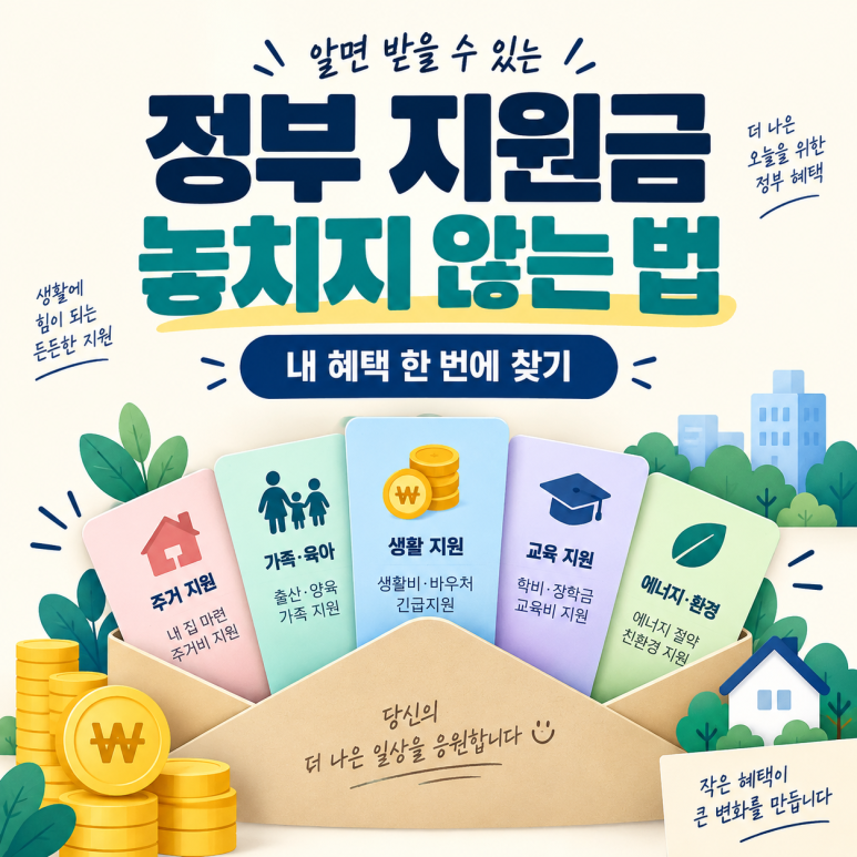정부지원금 놓치지 않는 법|내가 받을 수 있는 보조금·복지혜택 한 번에 찾기 관련 이미지