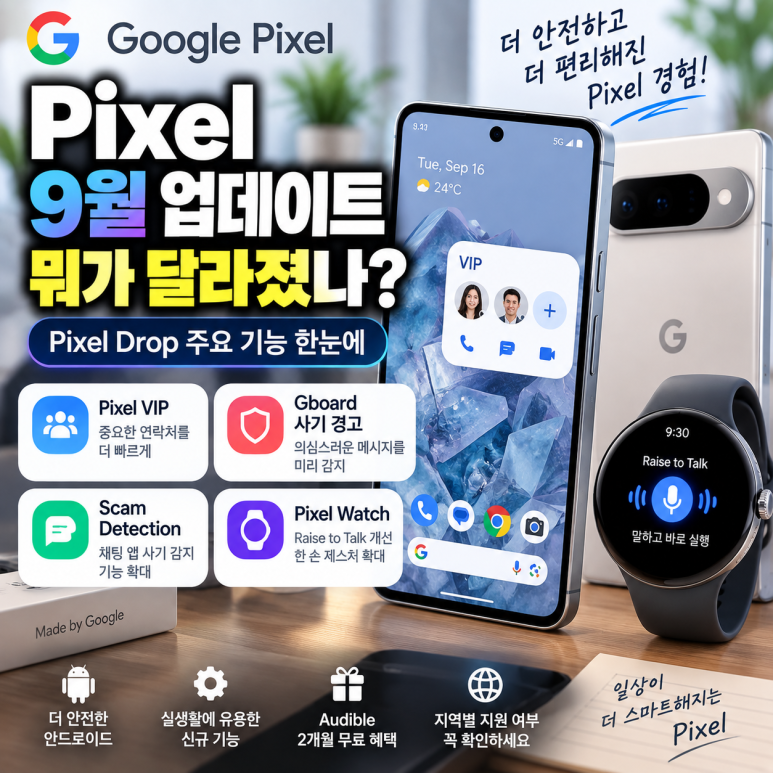 픽셀폰 9월 업데이트 뭐가 달라졌나|Gboard 사기 경고·VIP·Pixel Watch 새 기능 관련 이미지