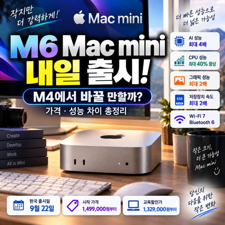 M6 Mac mini 내일 출시|M4에서 바꿀 만할까? 가격·성능 차이 총정리 관련 이미지