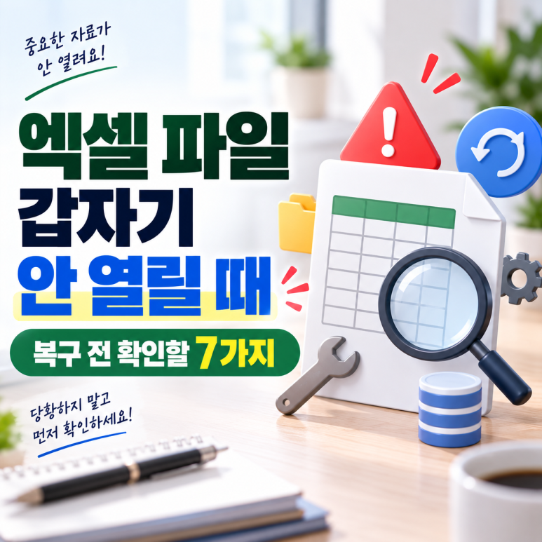 엑셀 파일이 갑자기 안 열릴 때|손상된 파일 복구 전 확인할 7가지 관련 이미지