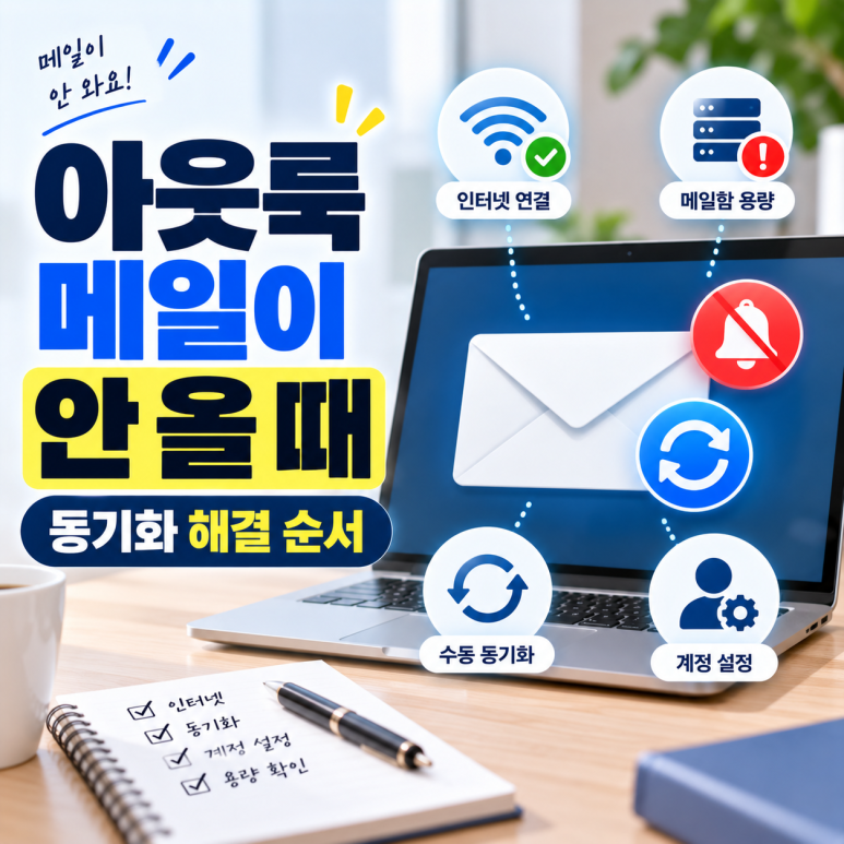 아웃룩 메일이 갑자기 안 들어올 때|동기화 안 될 때 확인할 해결 순서 관련 이미지