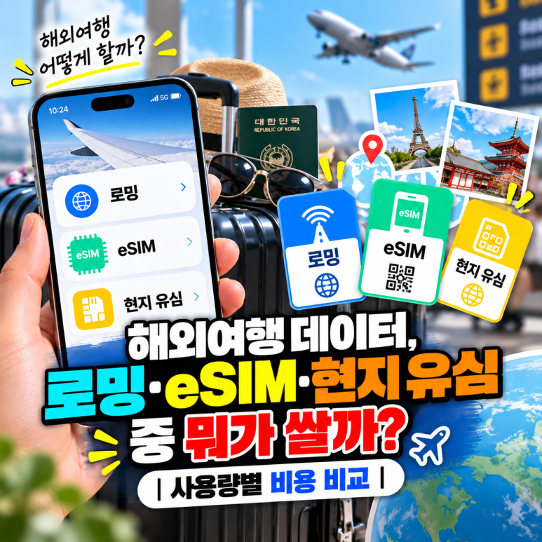 해외여행 데이터, 로밍·eSIM·현지 유심 중 뭐가 쌀까?|사용량별 비용 비교 관련 이미지