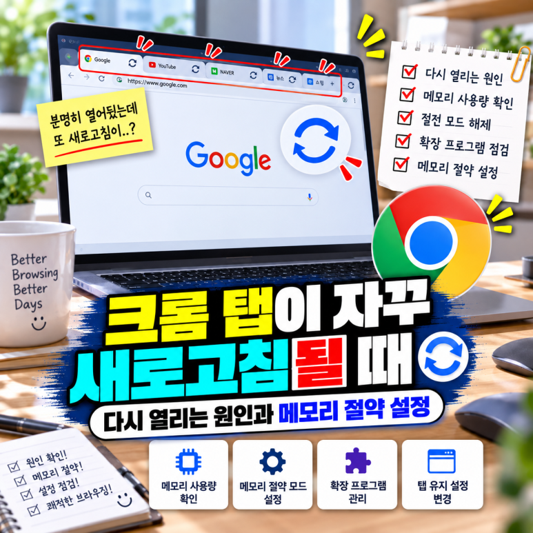 크롬 탭이 자꾸 새로고침될 때|다시 열리는 원인과 메모리 절약 설정 관련 이미지