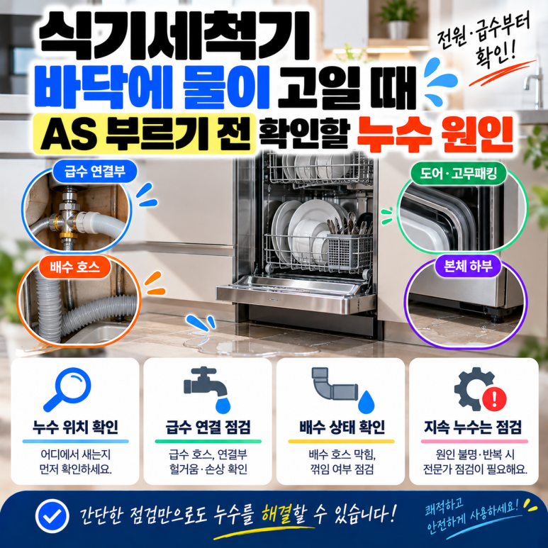 식기세척기 바닥에 물이 고일 때|AS 부르기 전 확인할 누수 원인 관련 이미지