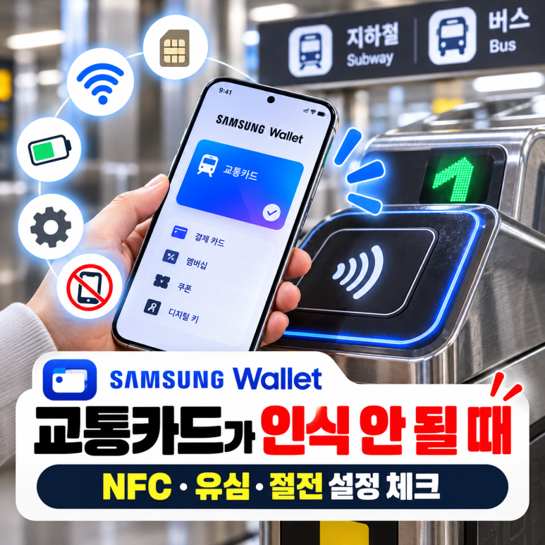 삼성월렛 교통카드가 인식 안 될 때|NFC·유심·절전 설정 체크 관련 이미지