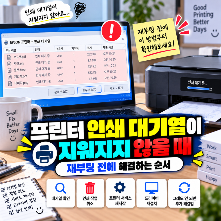 프린터 인쇄 대기열이 지워지지 않을 때|재부팅 전에 해결하는 순서 관련 이미지