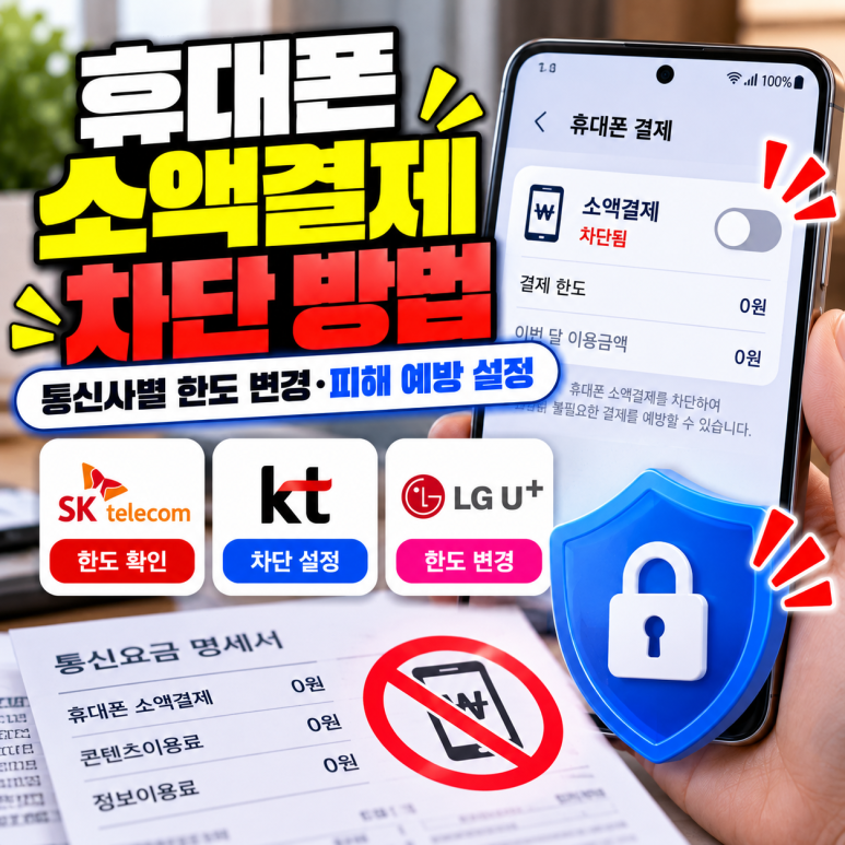 휴대폰 소액결제 차단 방법|통신사별 한도 변경·피해 예방 설정 관련 이미지
