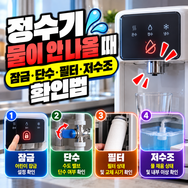 정수기 물이 안 나올 때|잠금·단수·필터·저수조 확인법 관련 이미지