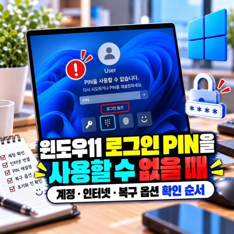 윈도우11 로그인 PIN을 사용할 수 없을 때|계정·인터넷·복구 옵션 확인 순서 관련 이미지