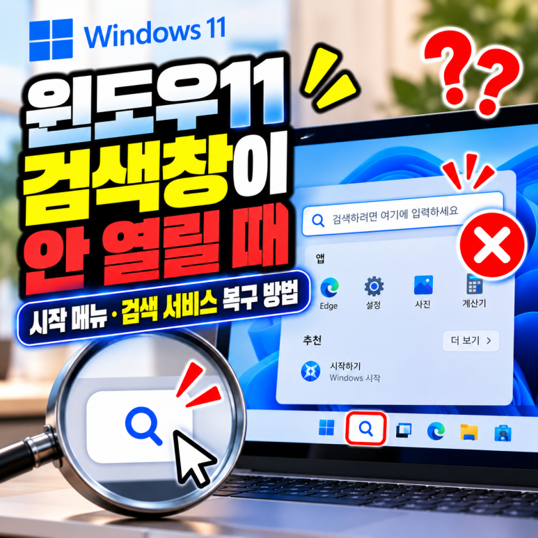 윈도우11 검색창이 안 열릴 때|시작 메뉴·검색 서비스 복구 방법 관련 이미지