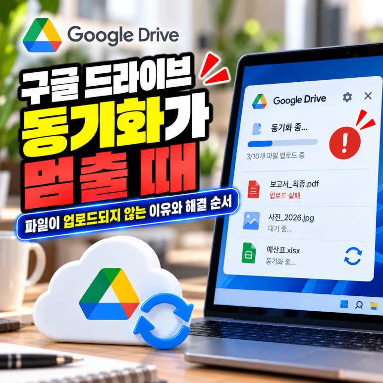 구글 드라이브 동기화가 멈출 때|파일이 업로드되지 않는 이유와 해결 순서 관련 이미지