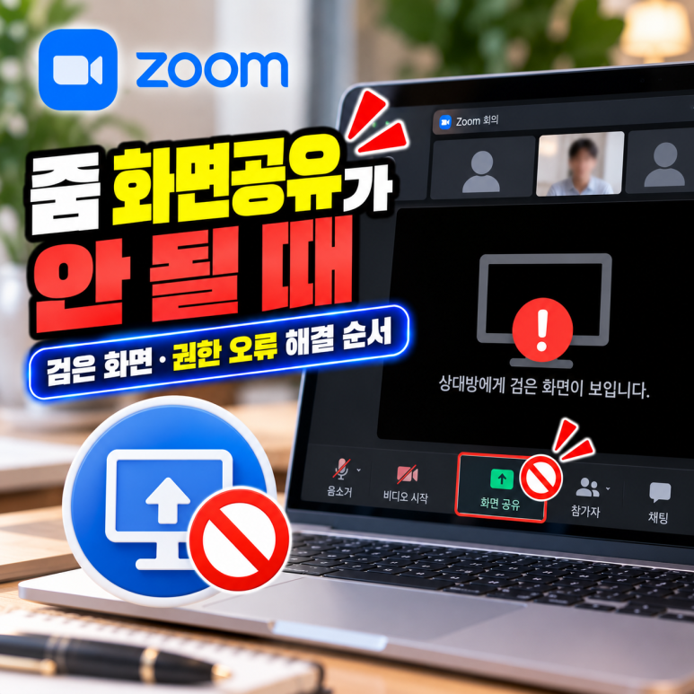 줌 화면 공유가 안 될 때|검은 화면·권한 오류 해결 순서 관련 이미지