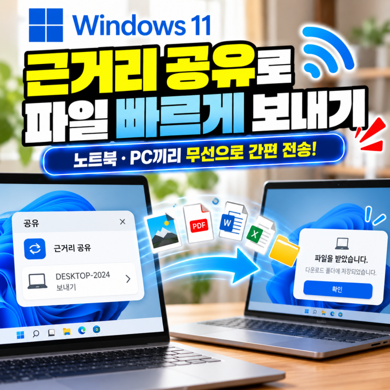 윈도우11 근거리 공유 사용법|휴대폰·PC 파일 빠르게 보내기 관련 이미지