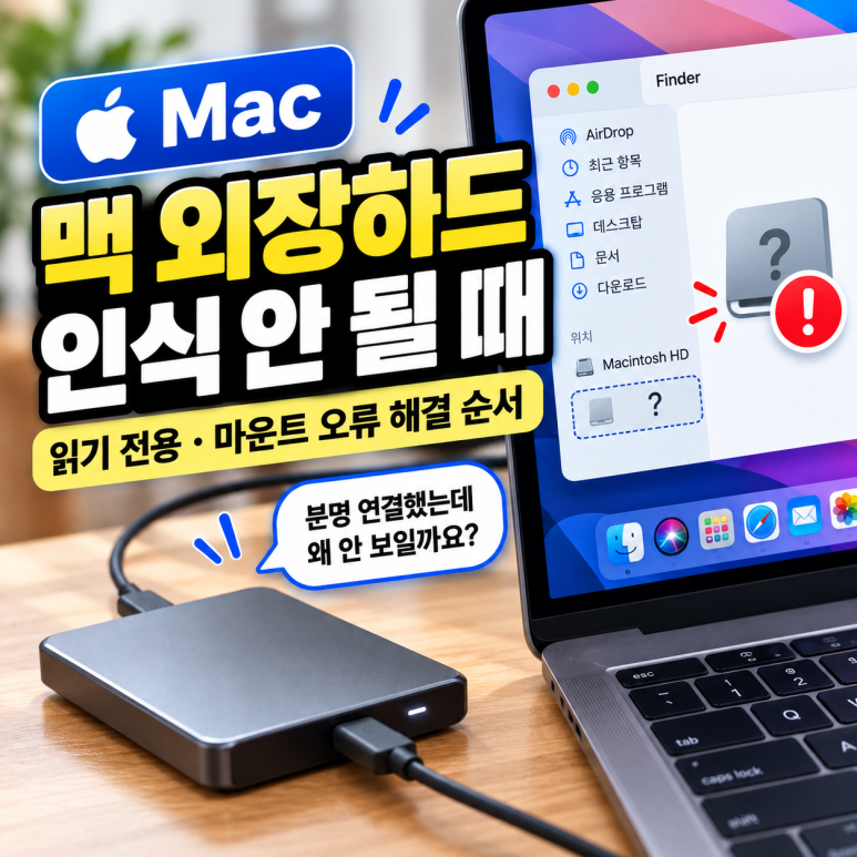 맥 외장하드 인식 안 될 때|읽기 전용·마운트 오류 해결 순서 관련 이미지