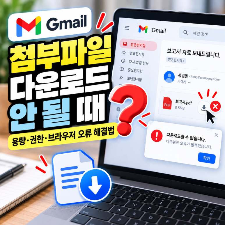 Gmail 첨부파일 다운로드 안 될 때|용량·권한·브라우저 오류 해결법 관련 이미지