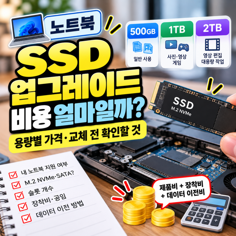 노트북 SSD 업그레이드 비용|용량별 가격·교체 전 확인할 것 관련 이미지