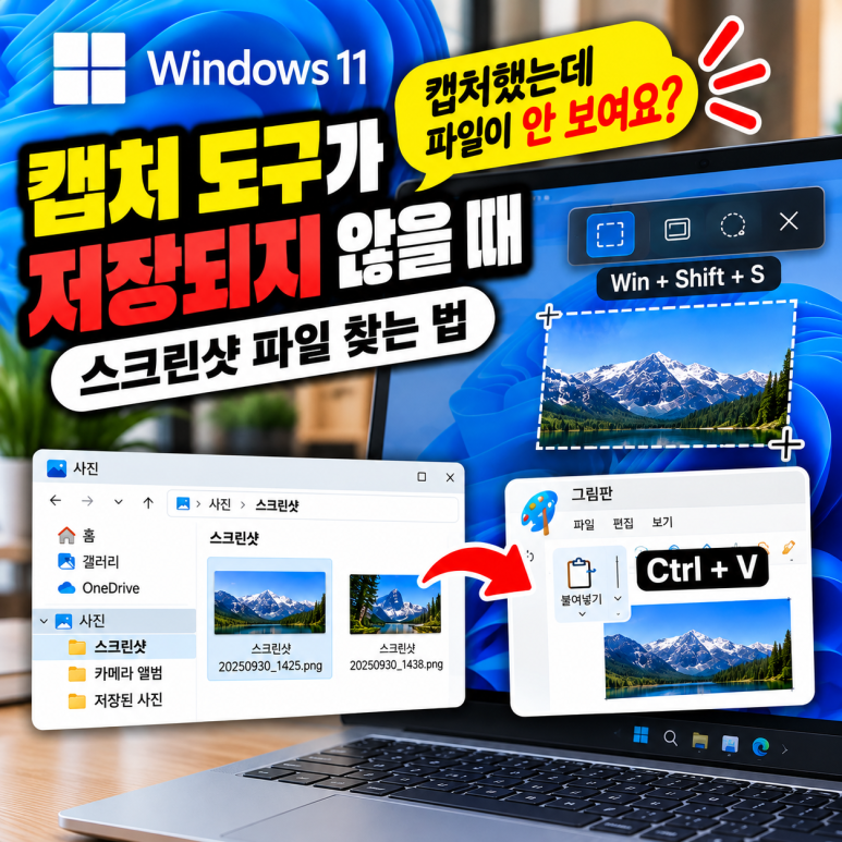 윈도우 캡처 도구가 저장되지 않을 때|스크린샷 파일 찾는 법 관련 이미지