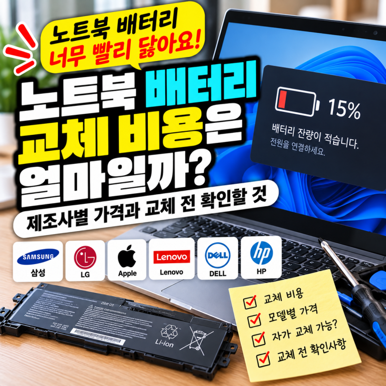 노트북 배터리 교체 비용|제조사별 가격과 교체 전 확인할 것 관련 이미지