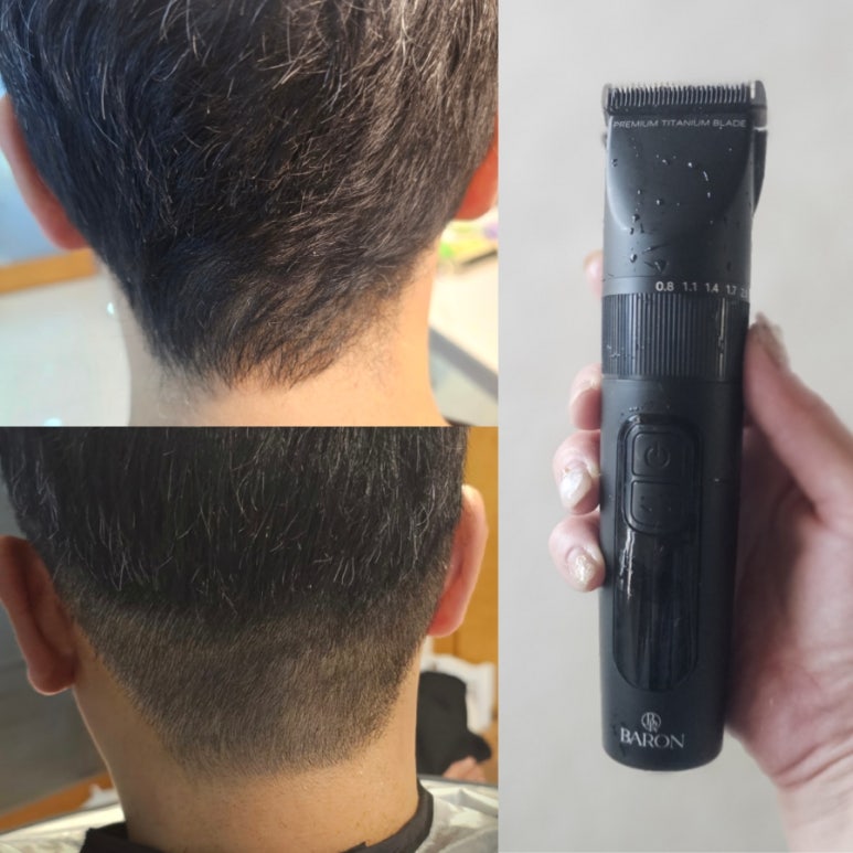 Barber-quality waterproof clippers being used for a neat, short, self-care haircut at home