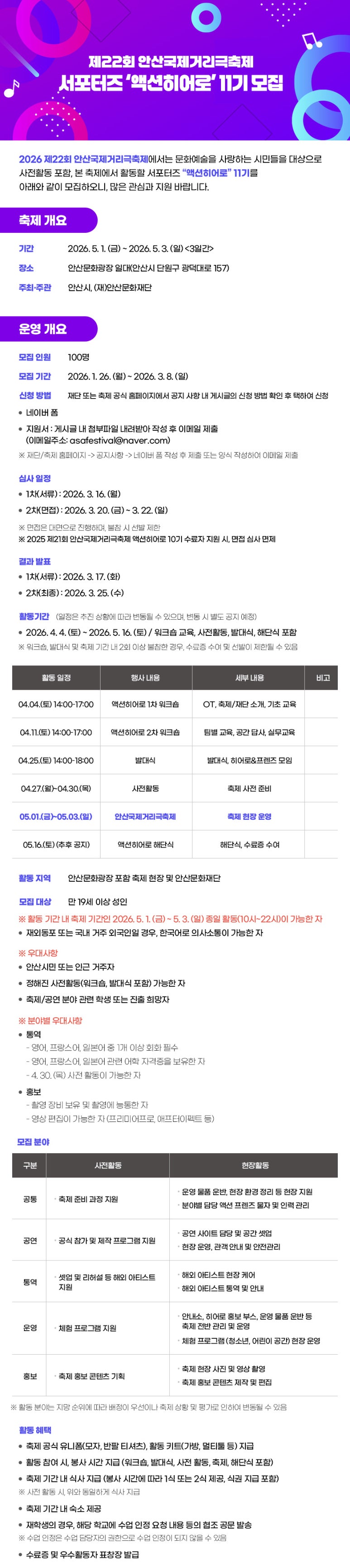제22회 안산국제거리극축제 공식 서포터즈 액션히어로 11기 모집