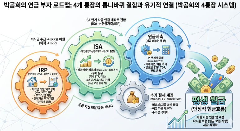 노후 준비 연금 포트폴리오를 위한 4개의 절세 통장 순환 구조 차트