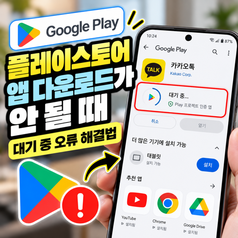 플레이스토어 앱 다운로드가 안 될 때|대기 중 오류 해결법 관련 이미지