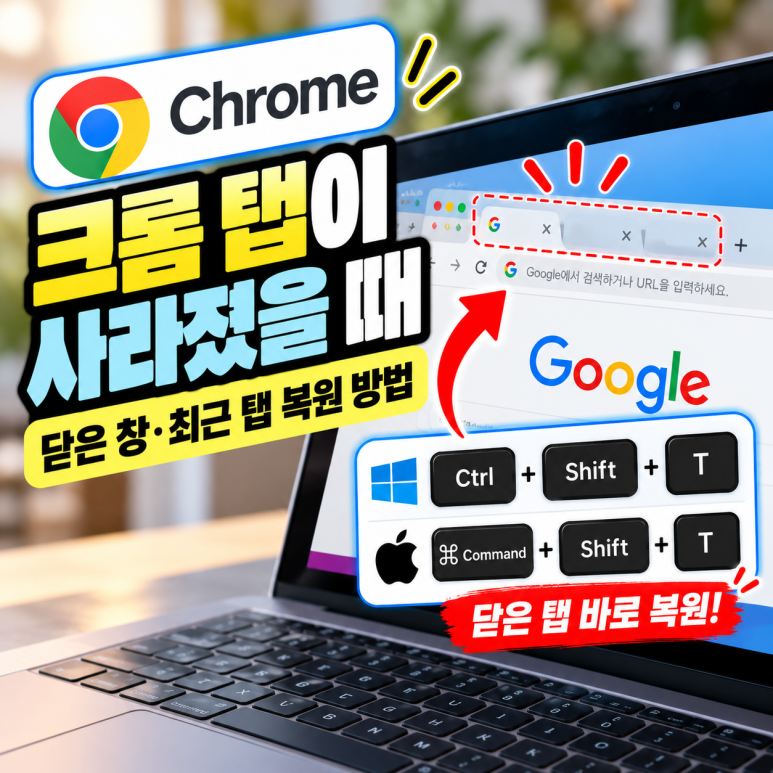 크롬 탭이 사라졌을 때|닫은 창·최근 탭 복원 방법 관련 이미지