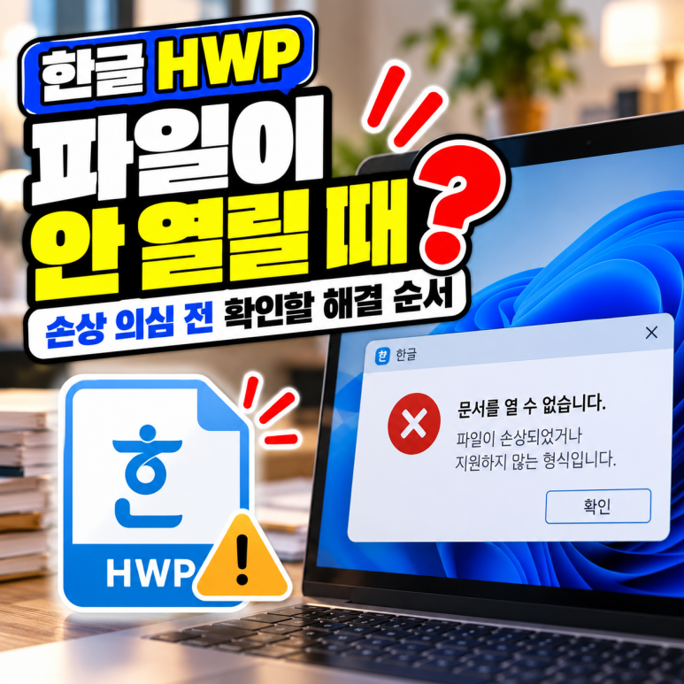 한글 HWP 파일이 안 열릴 때|손상 의심 전 확인할 해결 순서 관련 이미지