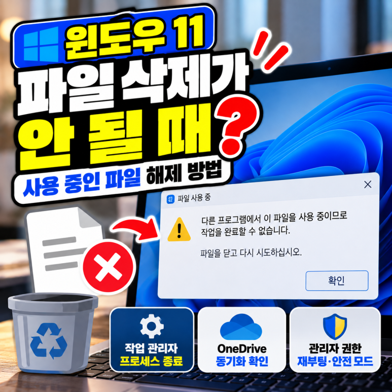 윈도우 11 파일 삭제가 안 될 때|사용 중인 파일 해제 방법 관련 이미지