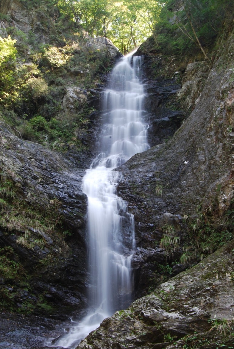 Bulil Falls pouring in several strands down a cliff face