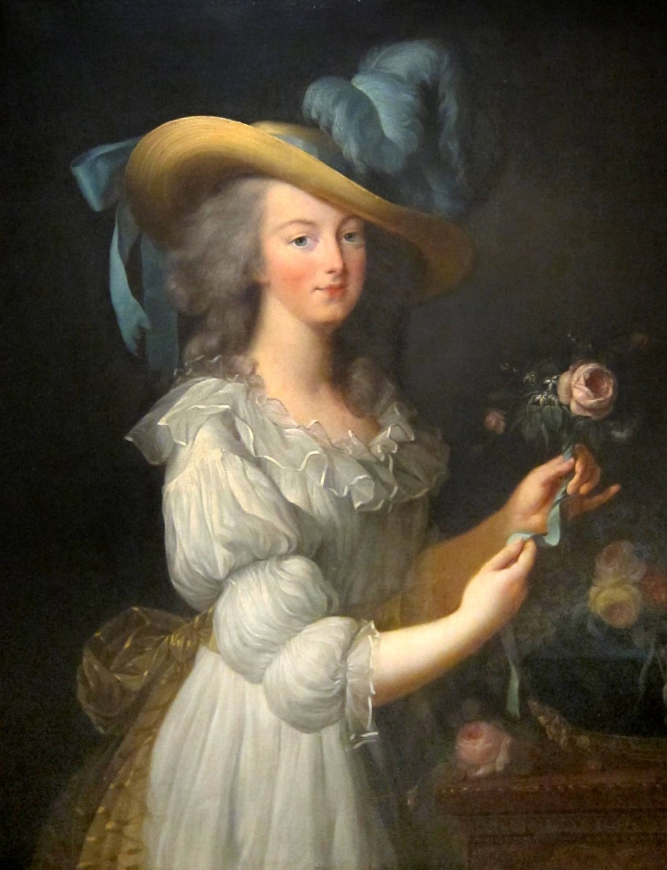 Copy of a portrait of Marie Antoinette in a white muslin gown