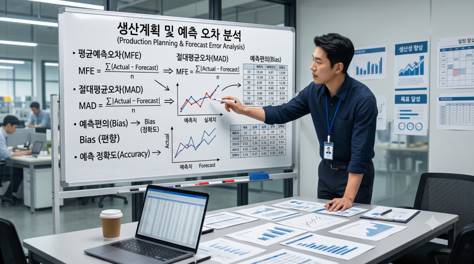 [생산관리] 평균예측오차(MFE)와 절대평균오차(MAD) 계산 공식, 예측편의(Bias) 및 정확도 비교 분석 완벽 해설 [15 ...