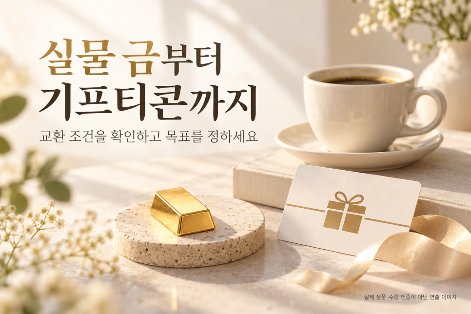 실물 금과 기프티콘 보상 선택을 표현한 연출 이미지