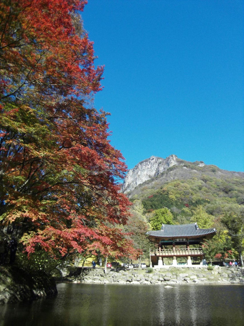 세로 구도로 담은 쌍계루와 주변 단풍