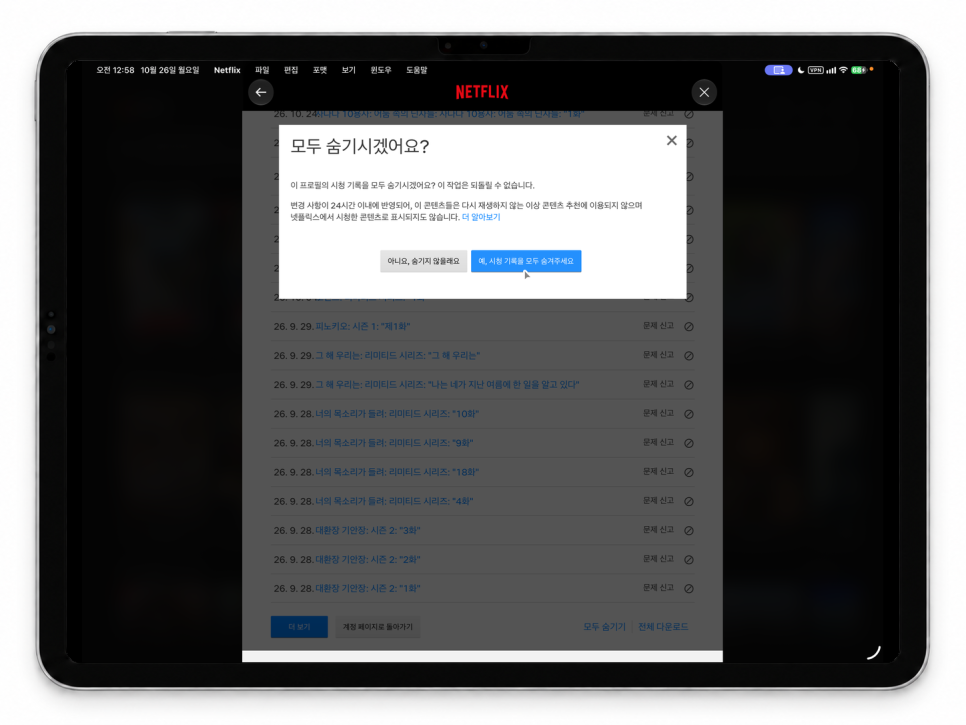 넷플릭스 시청기록 삭제, 아이패드에서 확인하고 숨기는 방법 feat. 아이패드프로
