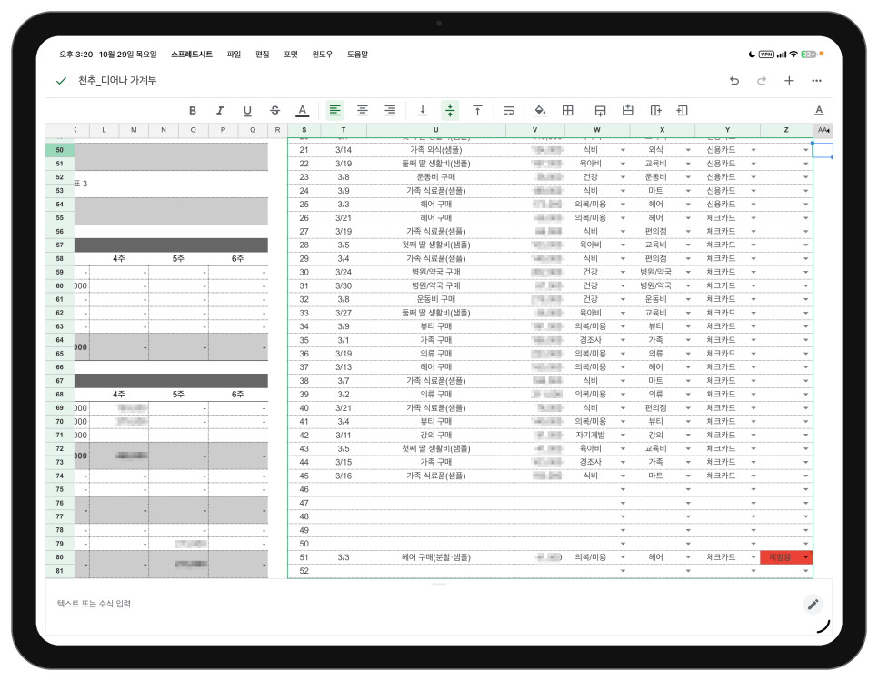 사회초년생 엑셀가계부 활용법 추천, 아이패드 프로에서 써본 디어나 구글시트 가계부 후기