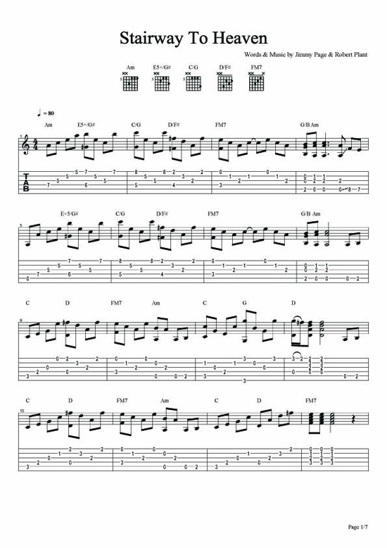 Led Zeppelin Stairway to heaven TAB 악보 네이버 블로그